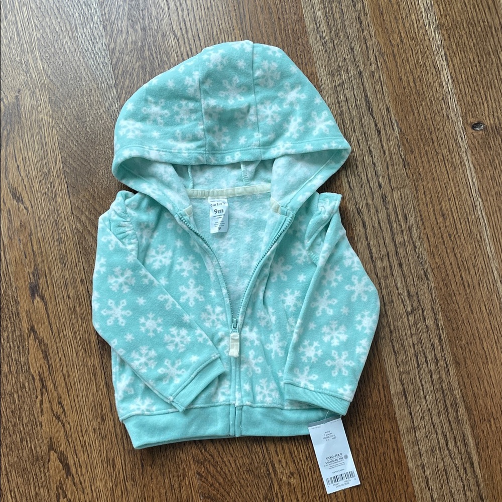 Teal hoodie snowflake zip up